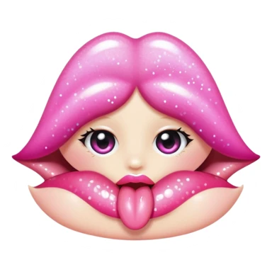 sparkly glossed lips emoji, tongue peek, kawaii shine sticker