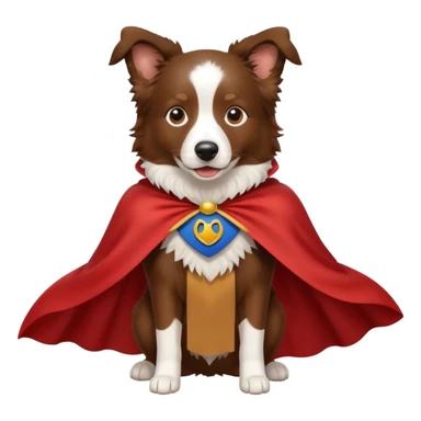 Brown border collie with a cape sticker