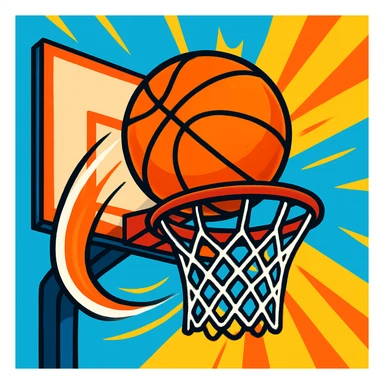 basketball going through a hoop, vibrant and dynamic style sticker