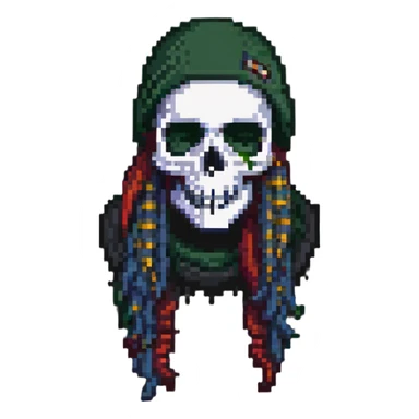 skull with dreadlocks wearing a ski mask sticker