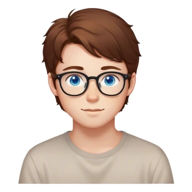 18 year old, brown hair, blue eyes, freckles, cute handsome, medium hair. a bit nerdy, perfect for github profile pics sticker