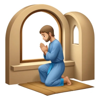 A biblical illustration of Daniel kneeling praying in his upper room. sticker