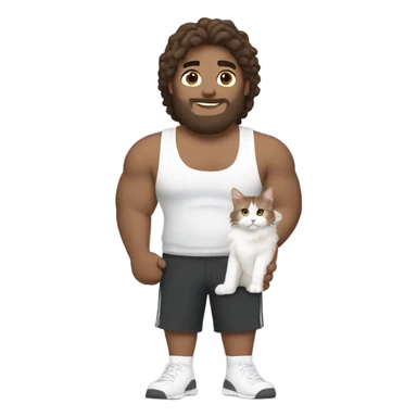 big gym guy with brown hair holding a white maine coin cat sticker