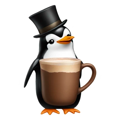 Penguin drinking hot chocolate with a top hat sticker