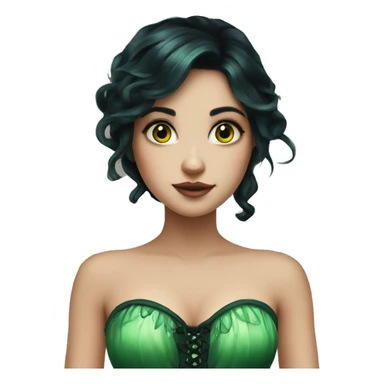 Fairy with long black hair pale skin deep green wings and green corset sticker