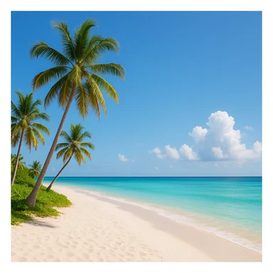 serene paradise scene with a peaceful beach, palm trees, and clear blue skies sticker