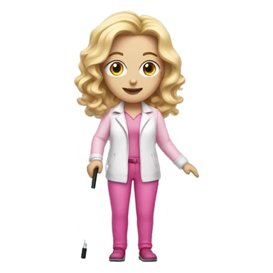 Blonde hair woman , wavy hair, white skin , pink outfit , holding a white cane for the blind sticker