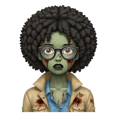 black zombie girl with glasses and afro hair sticker