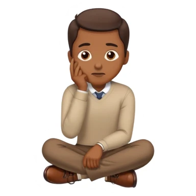 person with brown shoes, hand on chin, thinking sticker