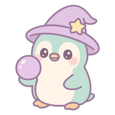 penguin wizard with a crystal ball, mystical and enchanting sticker