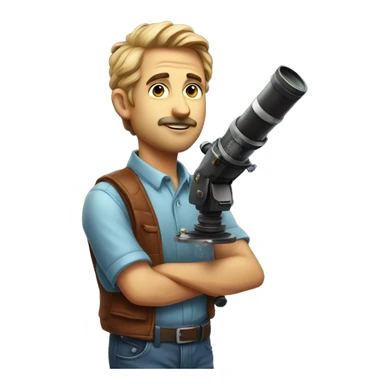 astronomer with a telescope and in his shirt printed as "ASTRONOMERS CLUB" sticker