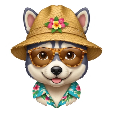 hasky with sunglasses and straw hat, hawaii shirt sticker