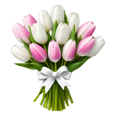 bouquet of white tulips and some pink tulips with a bow around it sticker