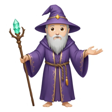 Old wizard in robe holding wooden magic staff sticker