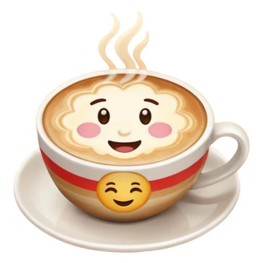 a cozy and inviting sun-shaped latte art in a coffee cup, emoji style sticker