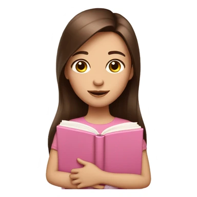 fair-skinned girl with long and straight brown hair holding a baby-pink-colored book sticker