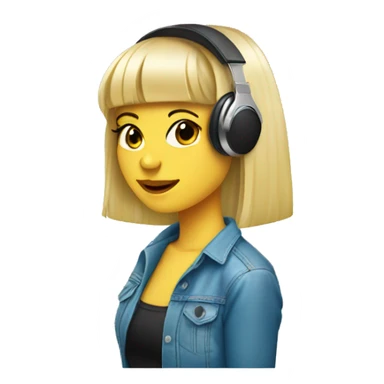 blonde dj girl straight hair with headphones and bangs emoji sticker