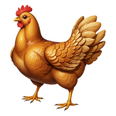 whole roasted chicken with golden-brown crispy skin, plump well-defined legs and wings, glossy surface with hints of seasoning and light charring, juicy slightly curved body, no tray, garnish, or carving, soft lighting, subtle shadows, emoji scale sticker