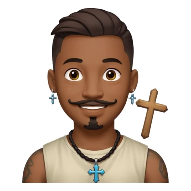 Deci creează mi un emoticon cu un băiat mai creol care are doar o coadă are cercel intr o ureche are tatuaje și barba cioc și mustața și are lanț la gât cu cruce sticker