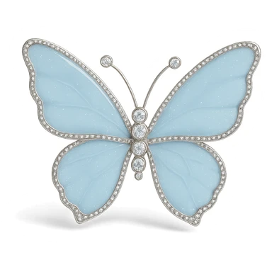 single soft blue butterfly, light blue enamel, sparkling gems sticker