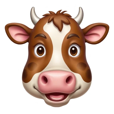 Cinematic Comical Brown Cow Portrait Emoji, Head tilted dramatically with an exaggeratedly amused expression, featuring a striking, glossy brown hide with a playful natural pattern, wide, expressive brown eyes filled with humorous disbelief, Simplified yet hilariously expressive features, highly detailed, glowing with a slightly sassy glow, high shine, dramatic yet playful, stylized with an air of cheeky farmyard mischief, bright and endearing, soft glowing outline, capturing the essence of a spirited and over-the-top cow, so meme-worthy it feels like it could moo its way into internet fame instantly! sticker