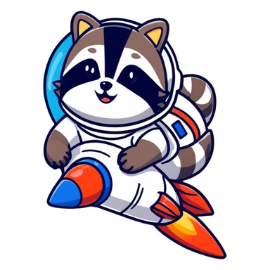 raccoon astronaut riding a rocket sticker