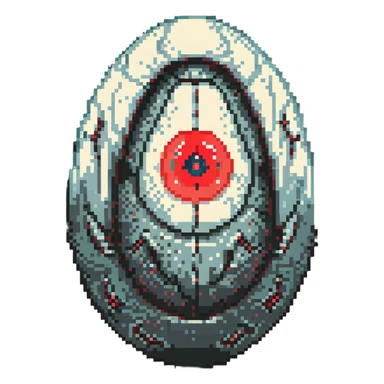 a strange large transparent alien egg, floating inside with a visible creature inside, embryonic, fetal shape creature, 3 glowing red eyes, illuminated from above sticker