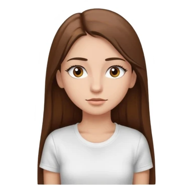 Chica de pelo liso ,largo y marrón con ojos color marrón  y una camiseta blanca y la piel blanca con pestañas sticker