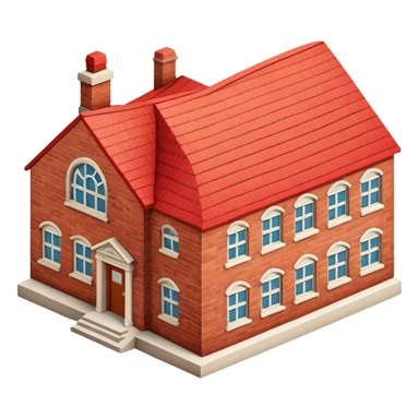 Red brick school, isometric dollhouse-style, realistic sticker