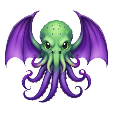 light green Cthulhu with purple bat wings and purple gradient tentacles sticker