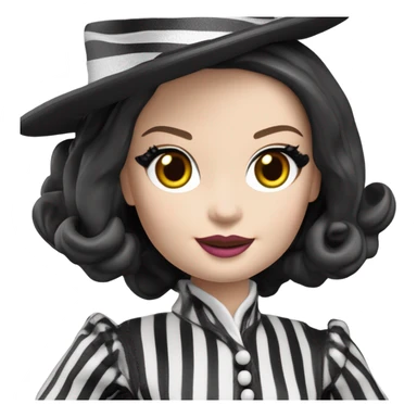 Kentucky Derby Barbie, 1910 Wednesday Addams from academy, in dark-gray and black striped outfit with hat. Smiling Driving Mercedes convertible sports car. Pale-white porcelain skin.  sticker