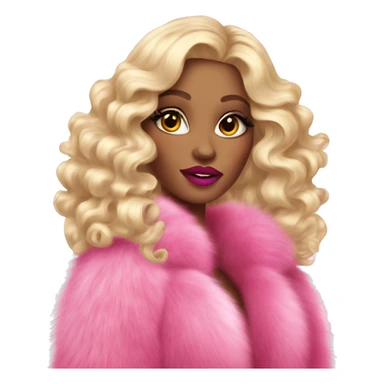 glamorous brightly made-up blonde with long curls in a fur coat with long pink nails and big lips sticker