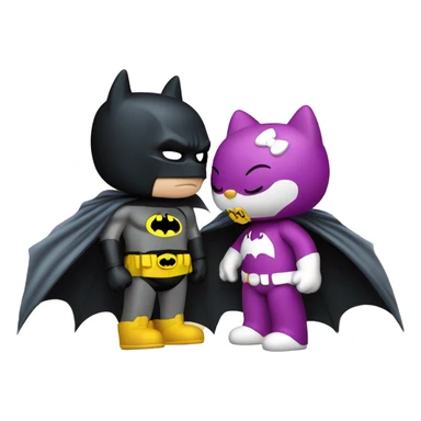hello kitty and batman kissing cartoon style sticker