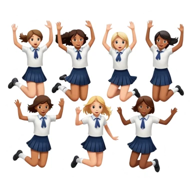 six girls in school uniforms jumping together sticker