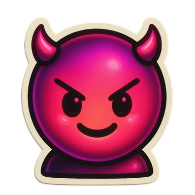 devil emoji, neon pink and black colors, tiny horns, cute but mischievous expression, chibi style, neon palette, vibrant neon style sticker