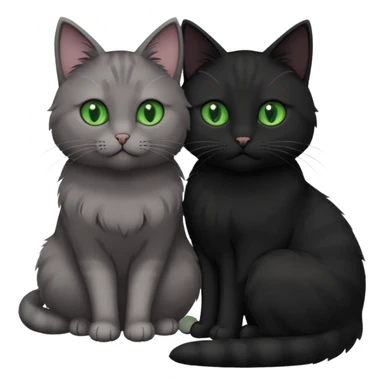 1 grey cat with green eyes and 1 black with green eyes cat cuddling sticker