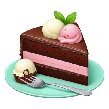 Slice of chocolate cake with strawberry icing and a scoop of mint ice cream on the side sticker