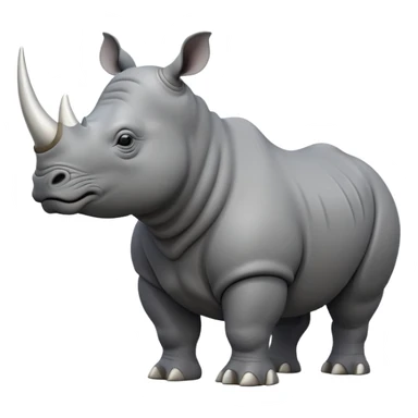 cinematic-rhino-full-body-standing-emoji,white horn, slate grey skin -massive-body-poised-powerfully,-thick-horn-curving-slightly-forward,-head-tilted-dramatically,-rough-grey-hide-covered-in-dust,-simplified-focused-features, sticker