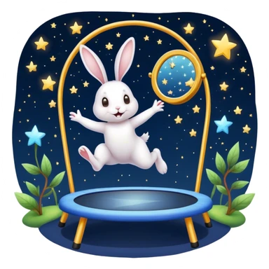 rabbit jumping on trampoline with faeries and starry sky and mirror sticker