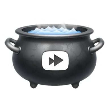 A black cauldron with smoke rising, and the white YouTube play button logo floating above the smoke sticker