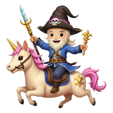 Crazy pirate ninja wizard riding a caticorn laughing madly sticker