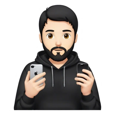 hackeur blanc cheveux noir barbe et capuche noir avec iphone sticker