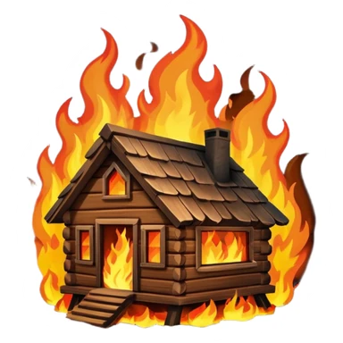 wooden cabin on fire sticker