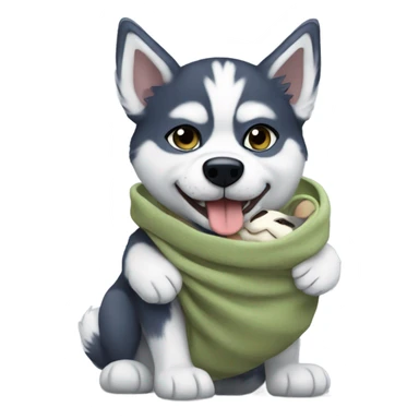 Husky carrying baby yoda sticker