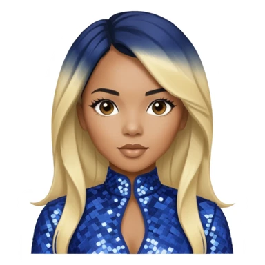 LeToya Luckett with long black hair blonde hair, indigo sequin outfit sticker