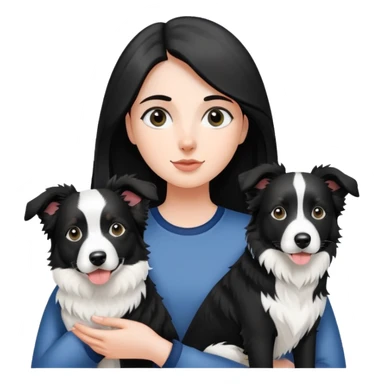 A girl holding two black and white border collies sticker