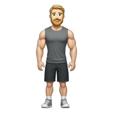 Full height Pale skinned fit man With biceps, Realistic eyes and mouth, light brown hair and stubble In dark gray sleeveless mike, black oversize sports shorts, watch and white sneakers. sticker