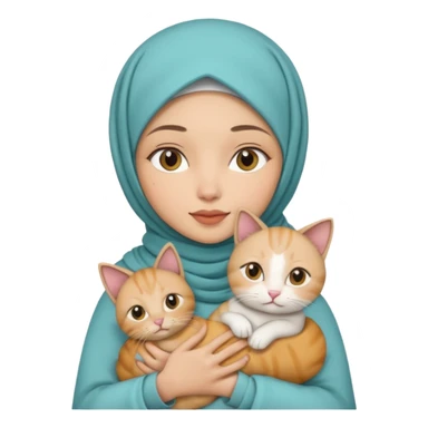 wanita berhijab dengan kucing sticker