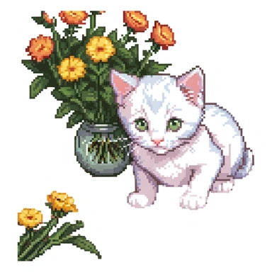 Kitten smells flowers sticker