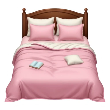  pink cozy bed with soft pillows and a fluffy blanket, neatly made, realistic  sticker